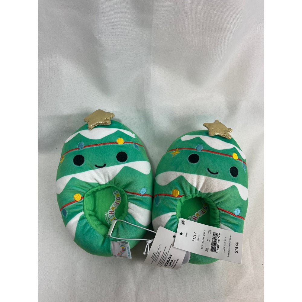 Squishmallows Christmas‎ Tree Plush Slippers Green Kids Size 11/12 Holiday New